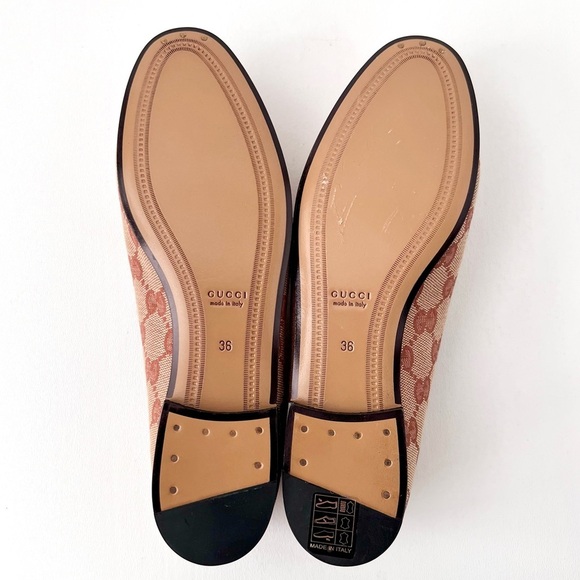 GUCCI || Jordaan Horsebit GG Monogram Canvas Loafer Flat Beige Rust Brown New 6 - Picture 9 of 13